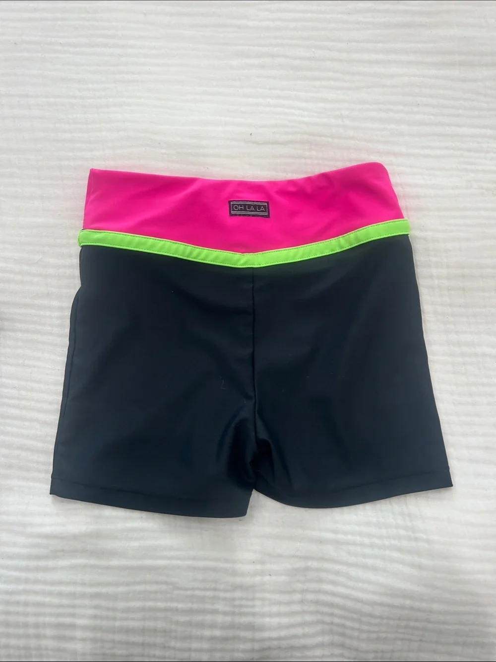 OH LALA   Dance Shorts with Pink Waistband and Neon Green Trim